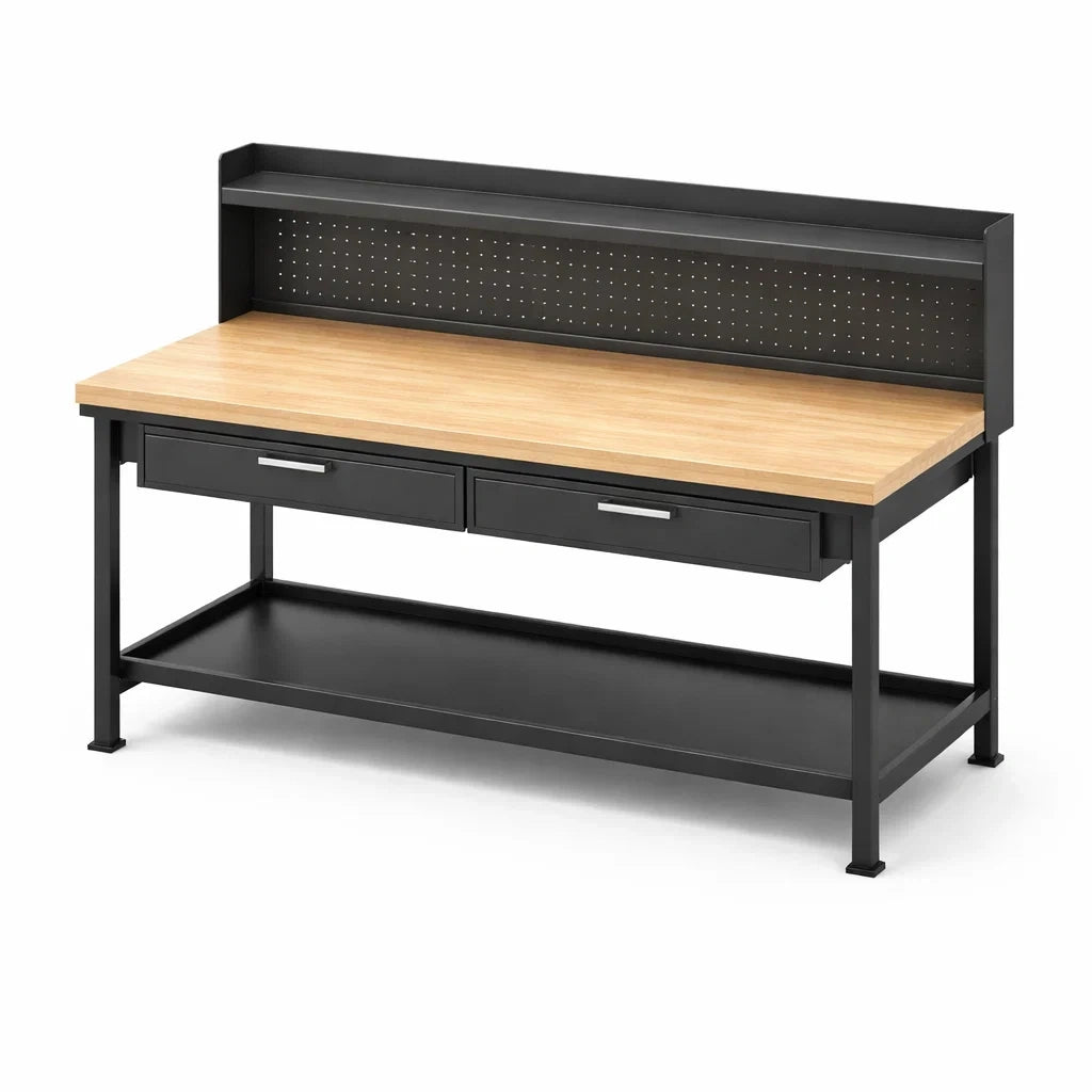 Werkbank aus Stahl mit MDF-Oberfläche Schwarz/Braun