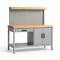 Werkbank aus Stahl mit Kiefermassivholzplatte und Schublade 120x60x155 cm Grau
