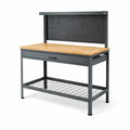 Werkbank mit Massivholzplatte und Stahlrahmen, Schwarz, 120cm