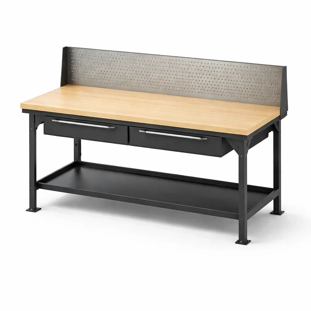 Werkbank mit MDF-Platte und Metallrahmen, Schwarz, 152 cm