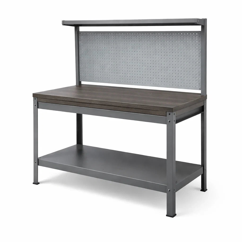 Werkbank mit Metallrahmen und Holzarbeitsplatte, 120x60x150 cm