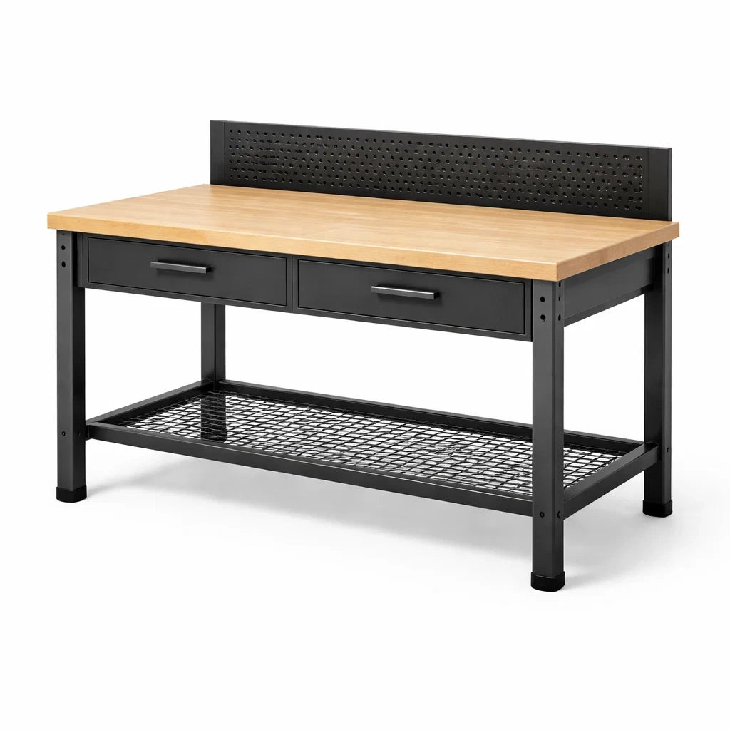 Arbeitstisch Metallrahmen Buchenholzplatte Schwarz 120x60x90cm
