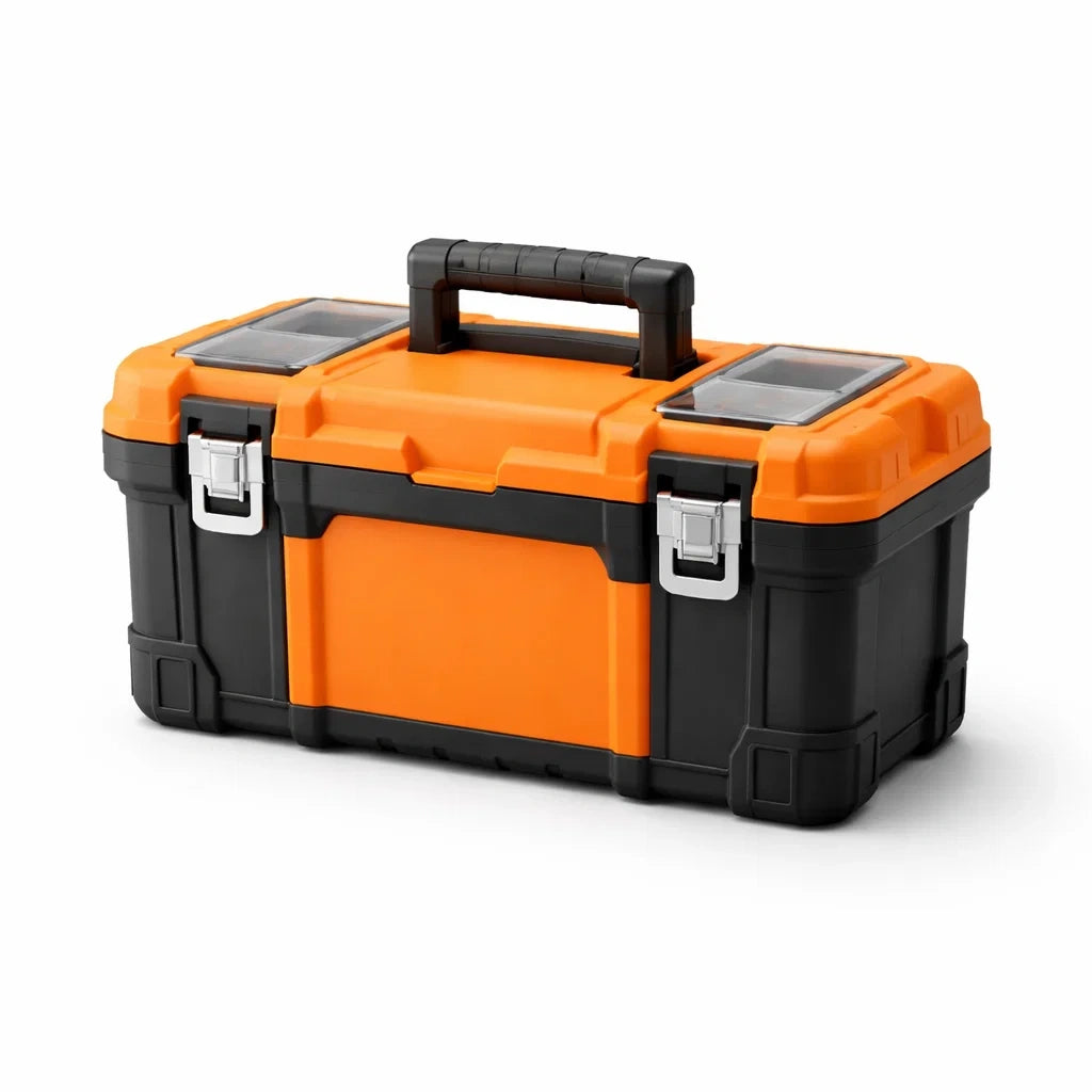 Großer Werkzeugkoffer aus Kunststoff Schwarz/Orange mit Griff
