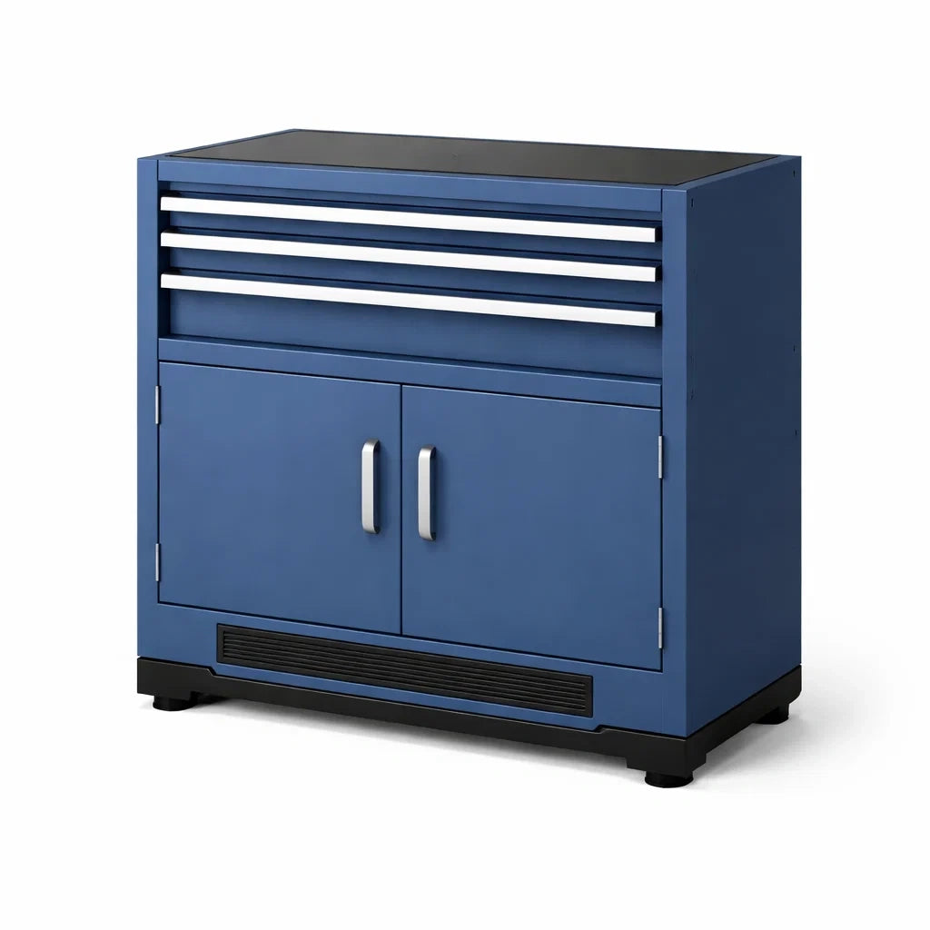Metallschrank Blau mit Schubladen und Türen 120cm x 80cm x 40cm