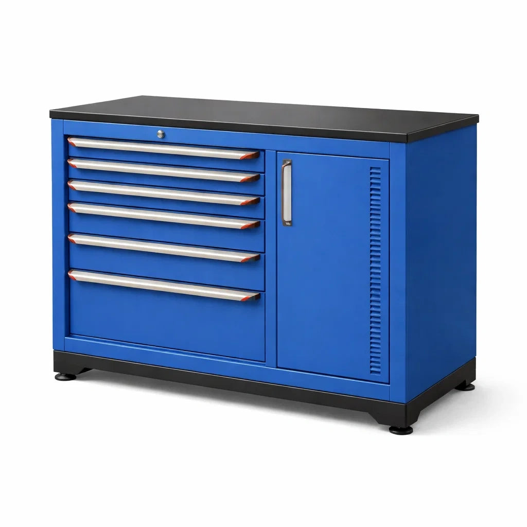 Metallschrank mit 6 Schubladen und 1 Tür Blau 100x50x85 cm