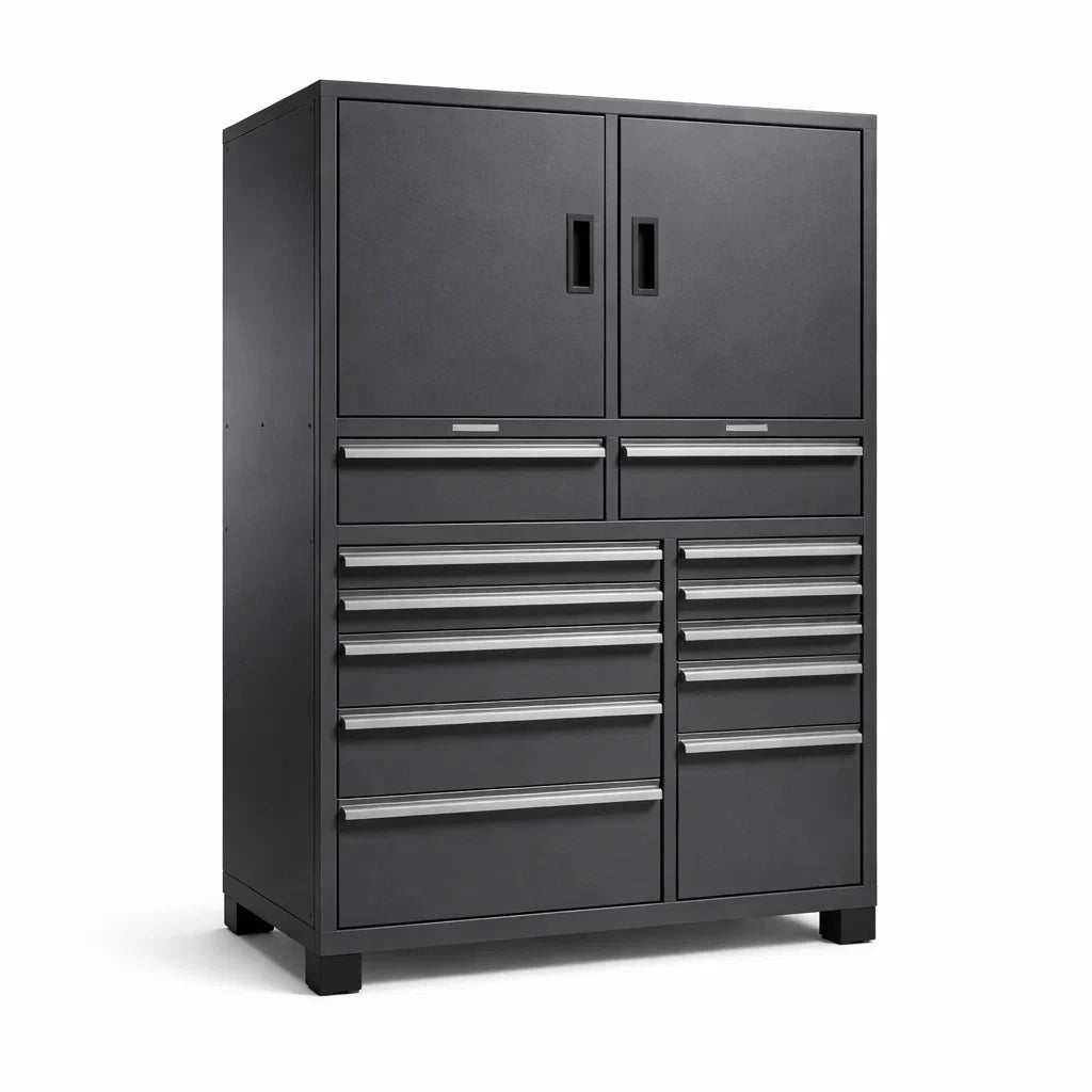 Stahlschrank mit Schubladen und Türen, Schwarz, 180x100x50 cm