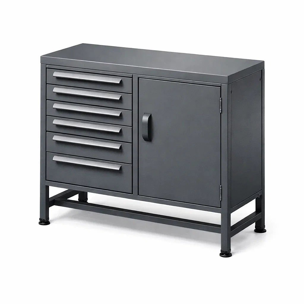 Stahlschrank mit 6 Schubladen und Tür Grau 100x50x90 cm