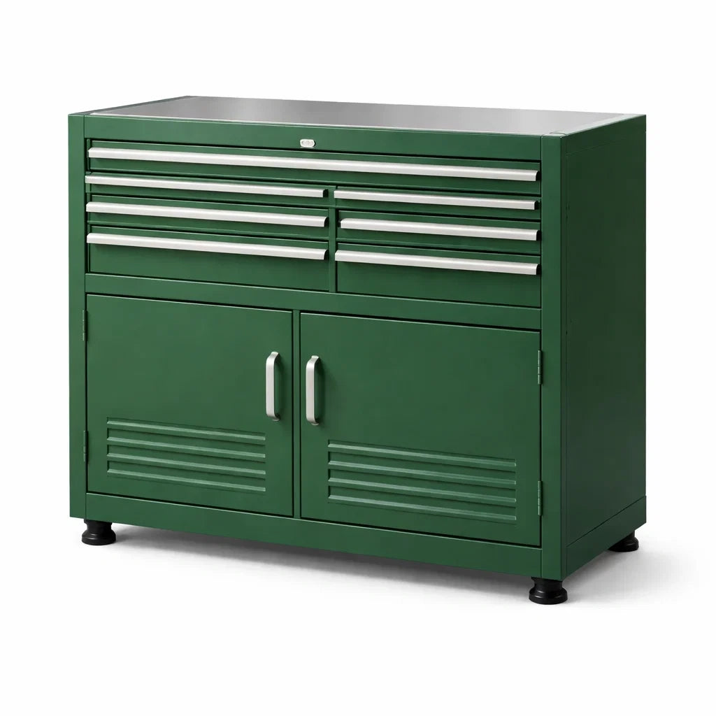 Stahl Werkzeugschrank Grün mit 5 Schubladen und 2 Türen 90x85x40cm
