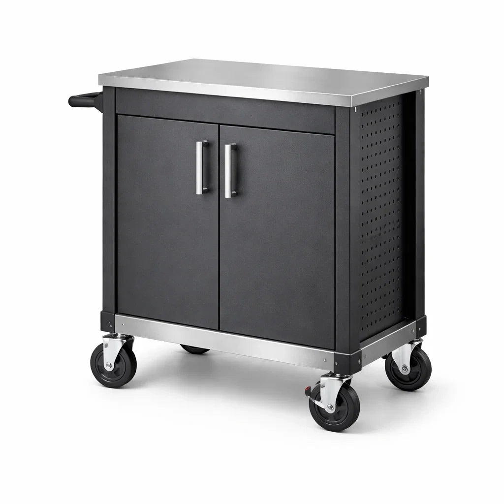 Mobiler Schrank aus Edelstahl und Stahl Schwarz 90cm