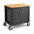 Rollbare Metalltheke mit Holzplatte in Schwarz