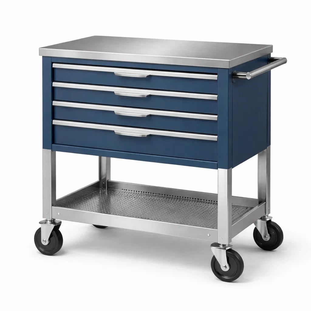 Metall Werkzeugwagen mit 4 Schubladen Blau