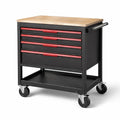 Werkzeugwagen mit 4 Schubladen, Metall, Schwarz/Rot