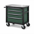 Metall Werkzeugwagen mit Rollen Grün Schwarz, 4 Schubladen, Edelstahl-Arbeitsfläche, 90 cm hoch