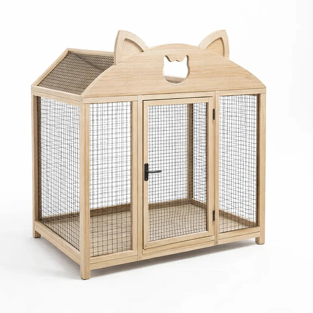 Holz Katzenkäfig mit Gittern, Eiche, 120x80x90 cm