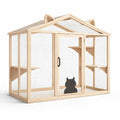 Holz Katzenhaus mit Drahtnetz und Regalen 150cm