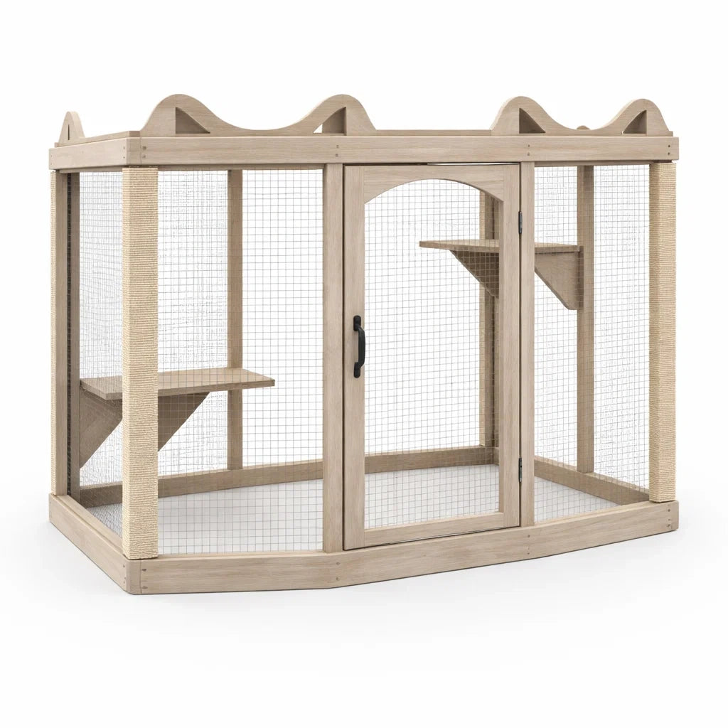 Katzenvoliere Holz mit Drahtgitter 155x75x115 cm Hellbraun