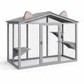 Katzengehege aus Holz mit Metallgitter Grau