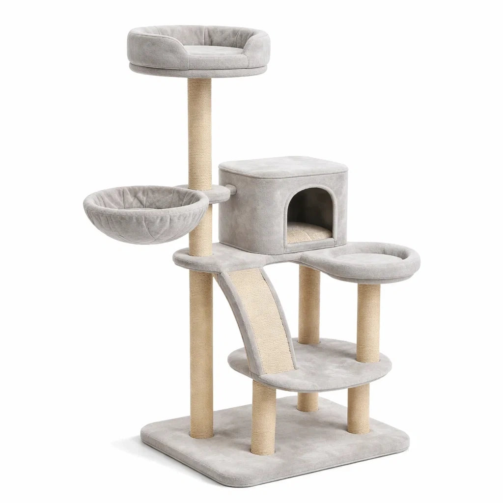 Katzenbaum aus Spanplatte und Sisal Grau 120 cm