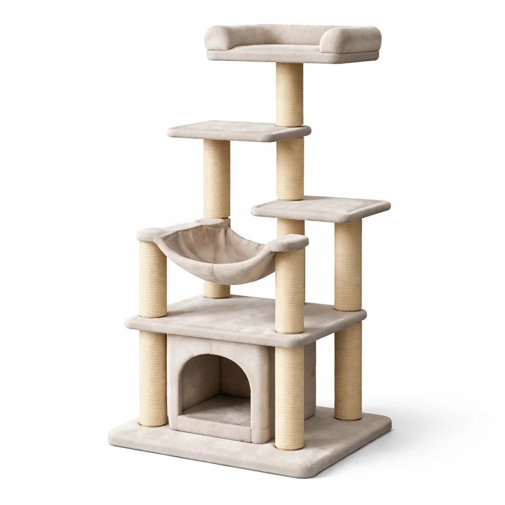 Katzenbaum mit Sisalseil und Plüschbezug 142 cm Beige