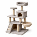 Katzenkratzbaum aus Holz mit Sisal Grau und Beige 120 cm