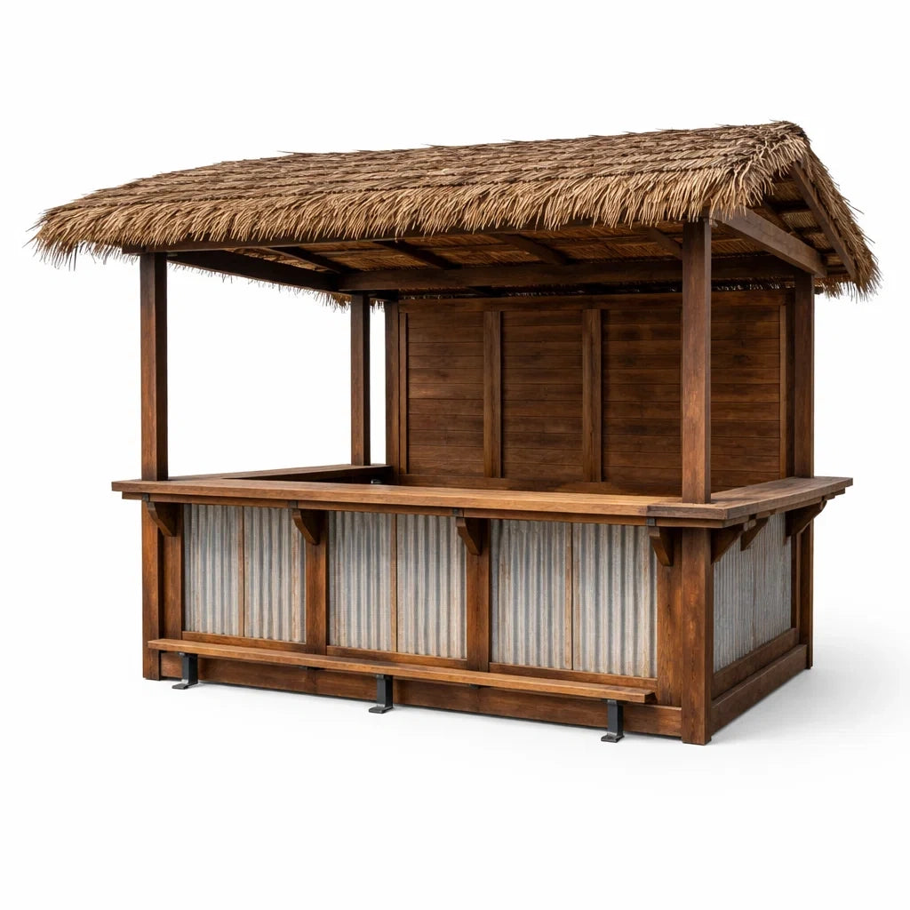 Holzverkaufsstand mit Strohdach