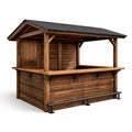 Verkaufsstand aus Holz mit gewelltem Dach