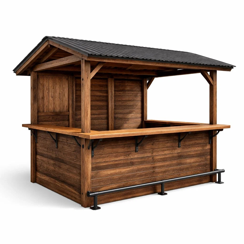 Verkaufsstand aus Holz mit gewelltem Dach