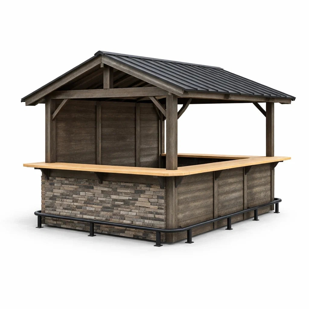 Gartenbar Pavillon Kiefernholz Metall Braungrau 300x200x250cm