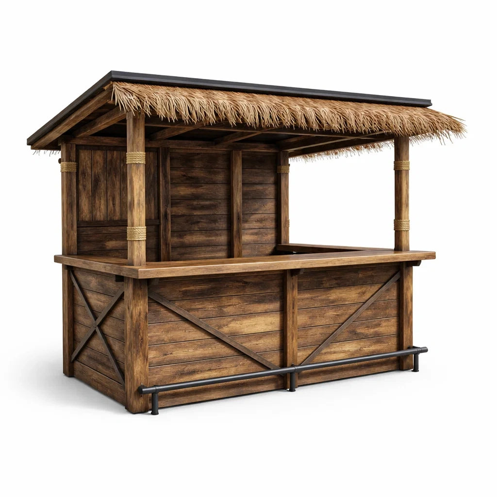 Holzverkaufsstand mit Reetdach, Kiefernholz