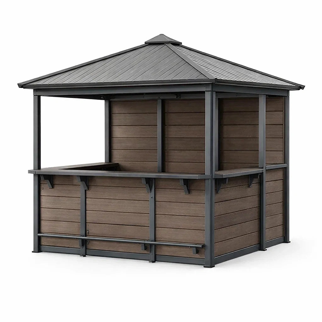 Gartenpavillon aus Aluminium und Holzverbund in Grau-Braun