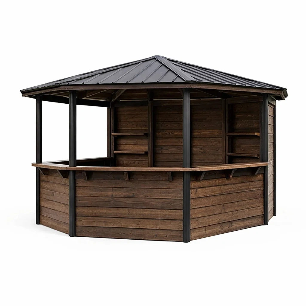 Gartenpavillon Holz Metall Sechseckig Braun/Schwarz
