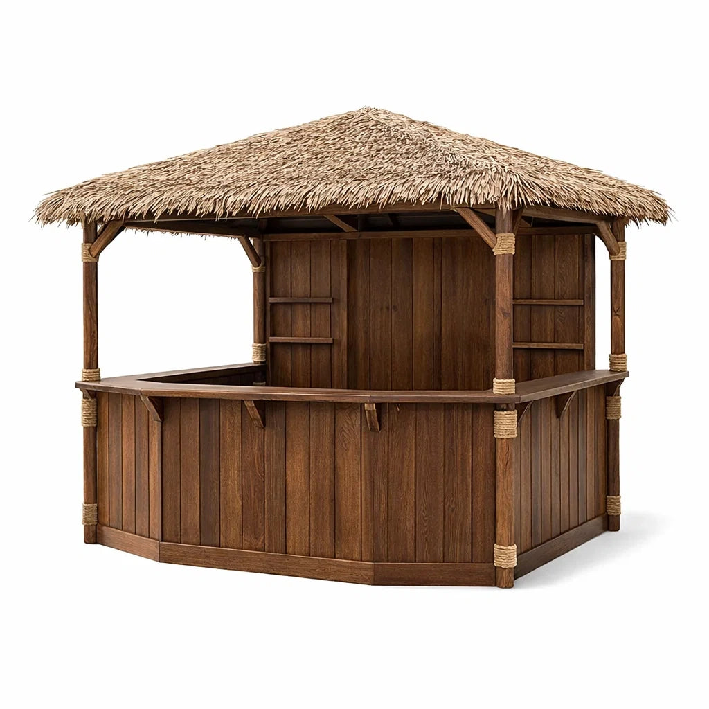 Holzgartenbar mit Strohdach