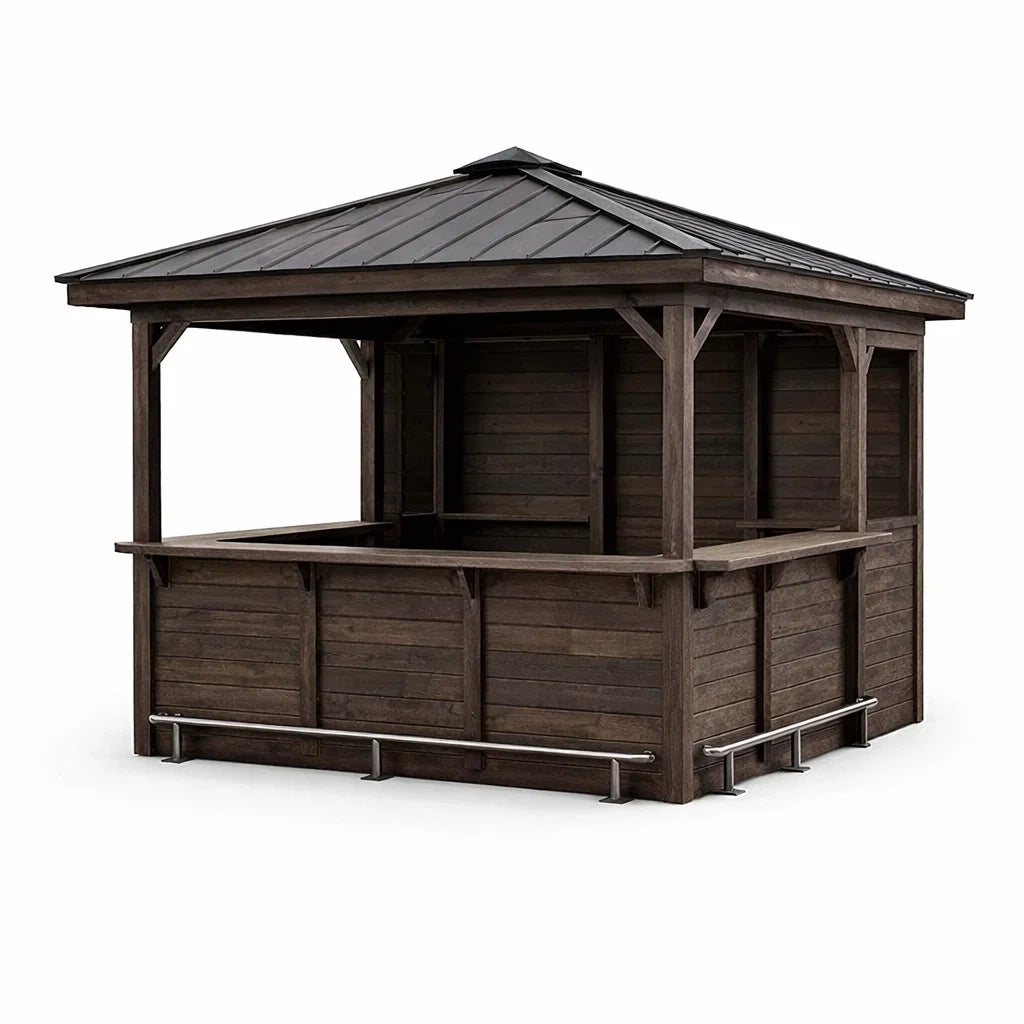 Holzpavillon mit verzinktem Metalldach Dunkelbraun