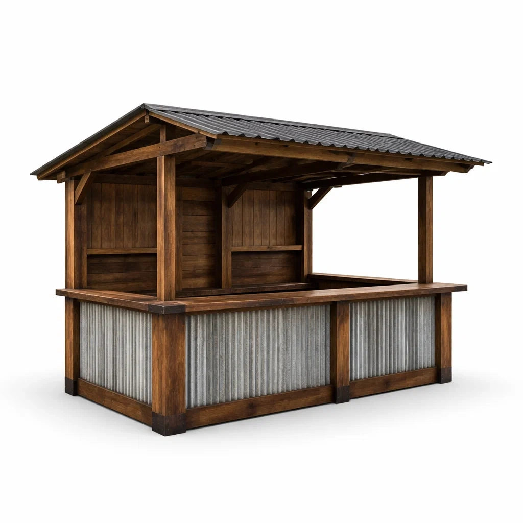 Gartenverkaufshütte aus Holz und Metall mit Dach 250x150x250 cm