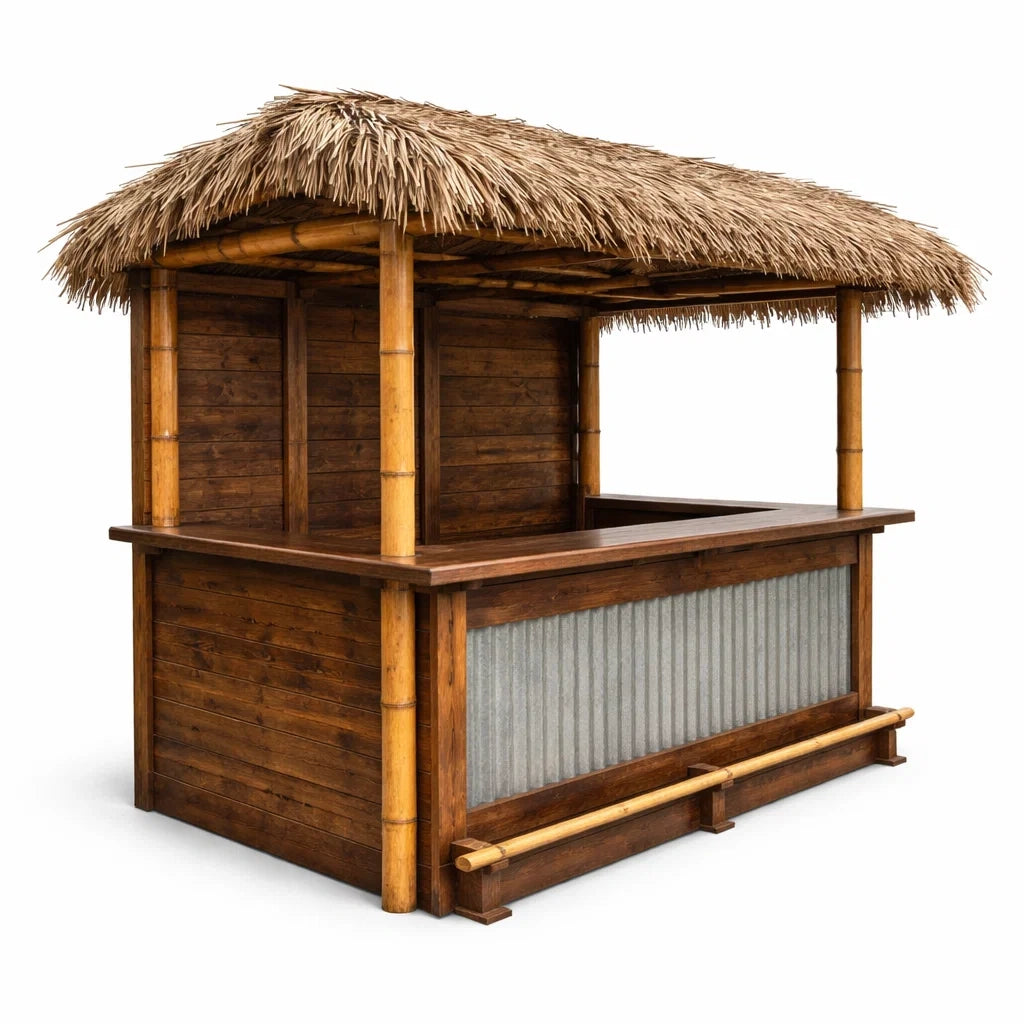 Gartenbar aus Holz und Bambus mit Strohdach 200x100x220 cm