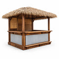 Tiki-Bar aus Holz mit Strohdach und Wellblech