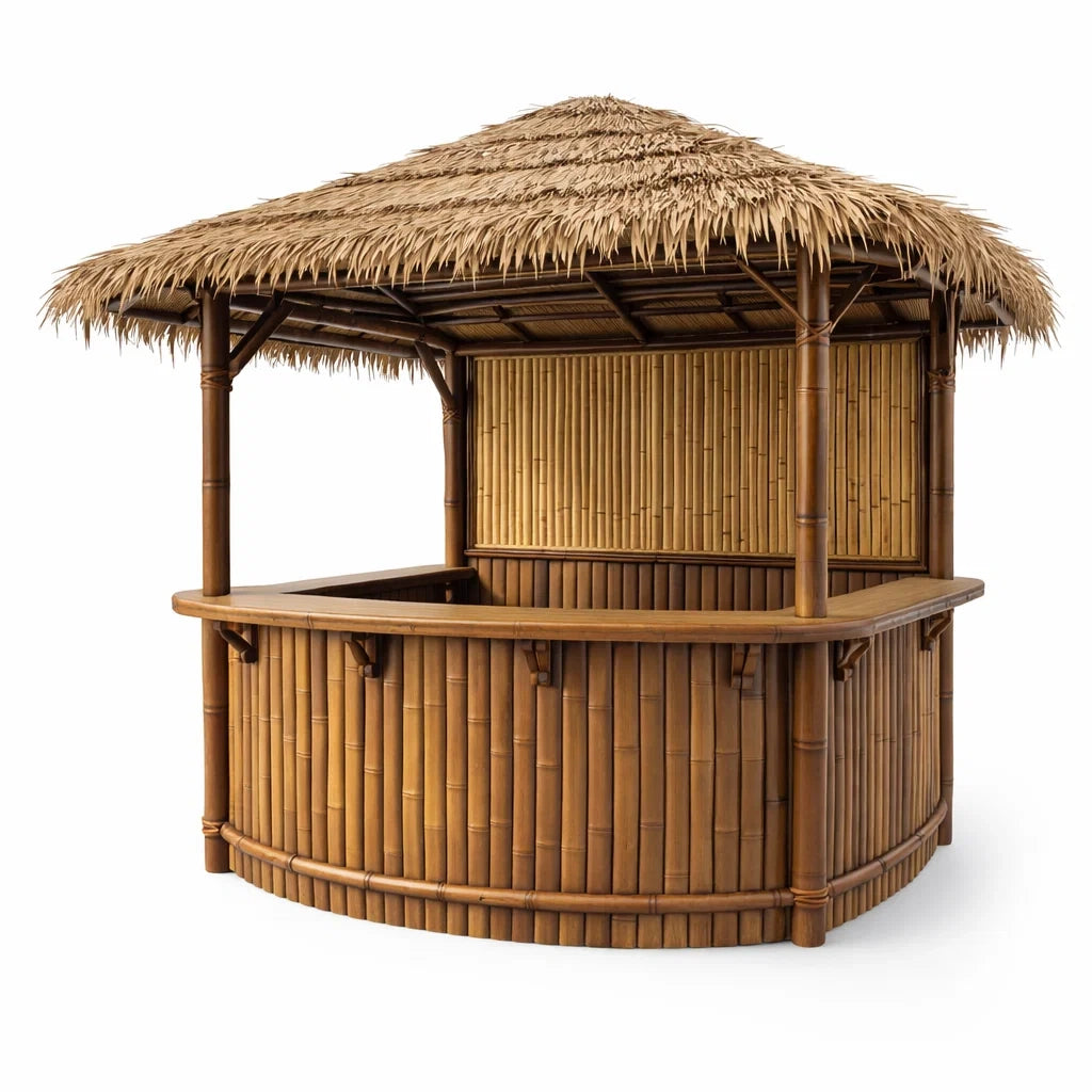 Tiki-Bar aus Bambus mit Strohdach