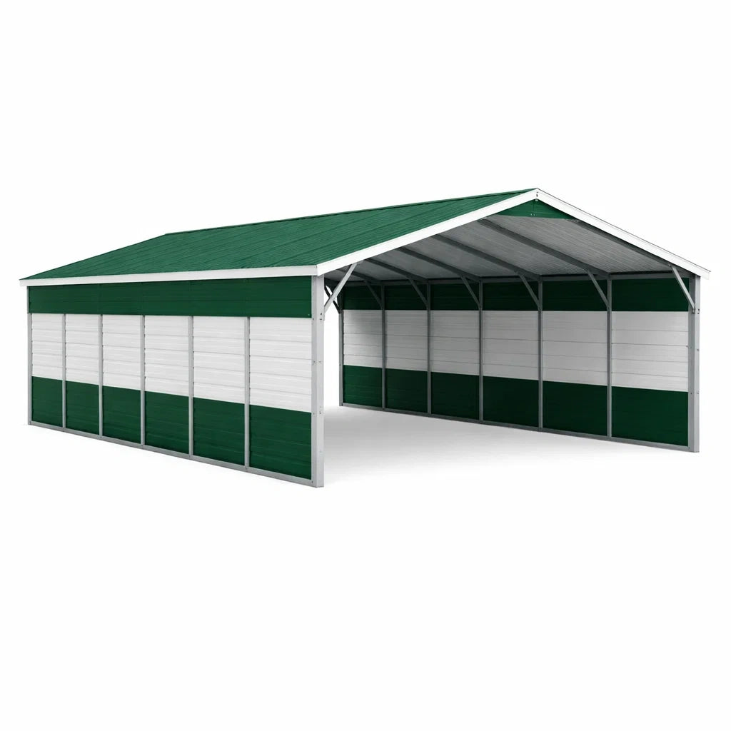 Metall Carport Überdachung Stahl Grün/Weiß 600x300x230 cm