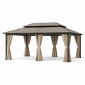 Aluminium Pavillon mit Polycarbonat-Dach und Polyester-Vorhängen Beige 400 cm x 300 cm