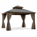 Gartenpavillon aus Aluminium mit Stahl-Dach und Polyester-Vorhängen Braun 3x4m