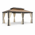 Pavillon aus Aluminium und Stahl in Dunkelgrau/Beige mit Vorhängen 400x300 cm