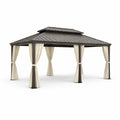 Gartenpavillon Aluminiumrahmen Stahldach Polyester Vorhänge Dunkelgrau Creme 400x300x275cm