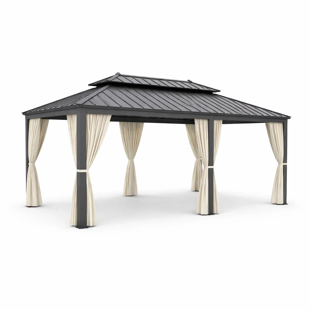 Aluminium Pavillon mit Doppeldach und Polyester-Vorhängen 400x300 cm