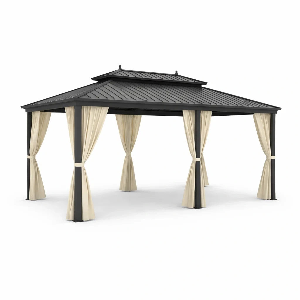 Stahl-Aluminium-Gartenpavillon mit Polyester-Vorhängen 400x300x280 cm