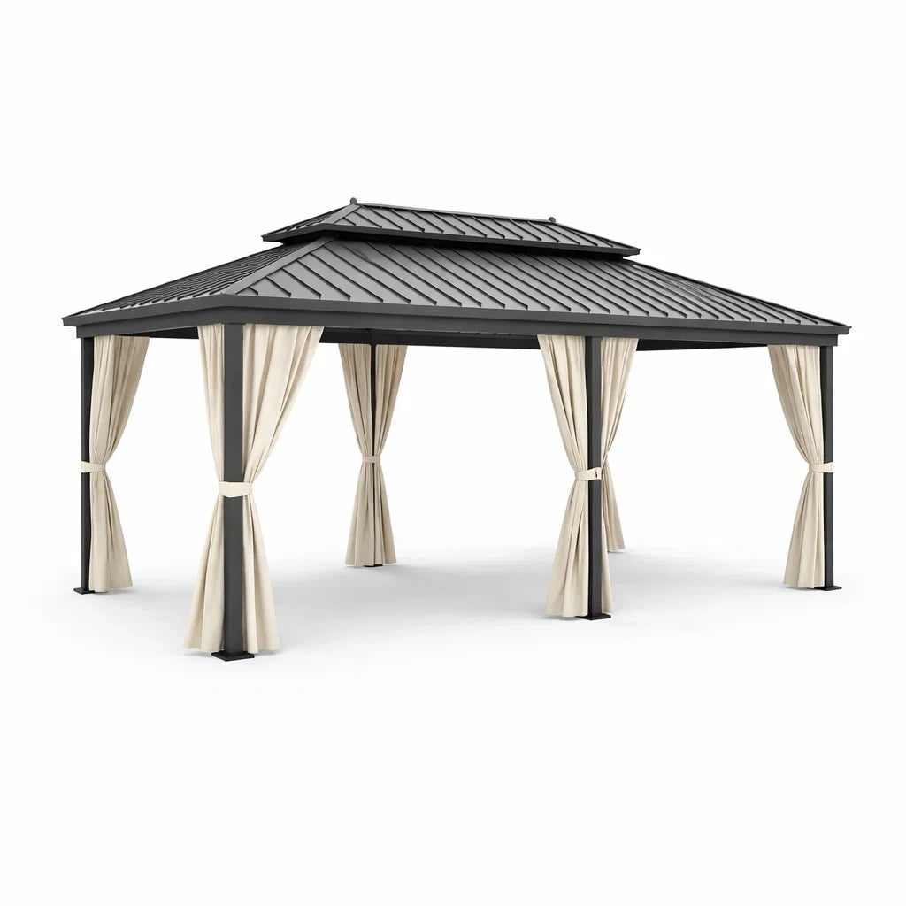 Pavillon Aluminiumrahmen Doppelstegdach Beige Vorhänge 4x3m