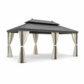 Aluminium Gartenpavillon mit Polyester Vorhängen, 430 x 300 cm, Schwarz/Beige