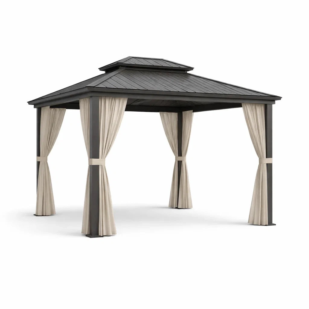 Aluminium Gartenpavillon mit Stahl und Polyesterbezug, Beige, 3x4m