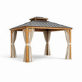 Holz Gartenpavillon mit Stahl Dach und Polyester Vorhängen 300x300x270 cm
