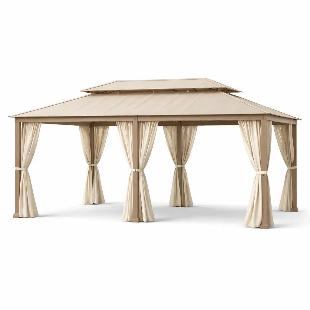 Pavillon aus Aluminium mit Polyester Vorhängen Beige 360x300x270 cm